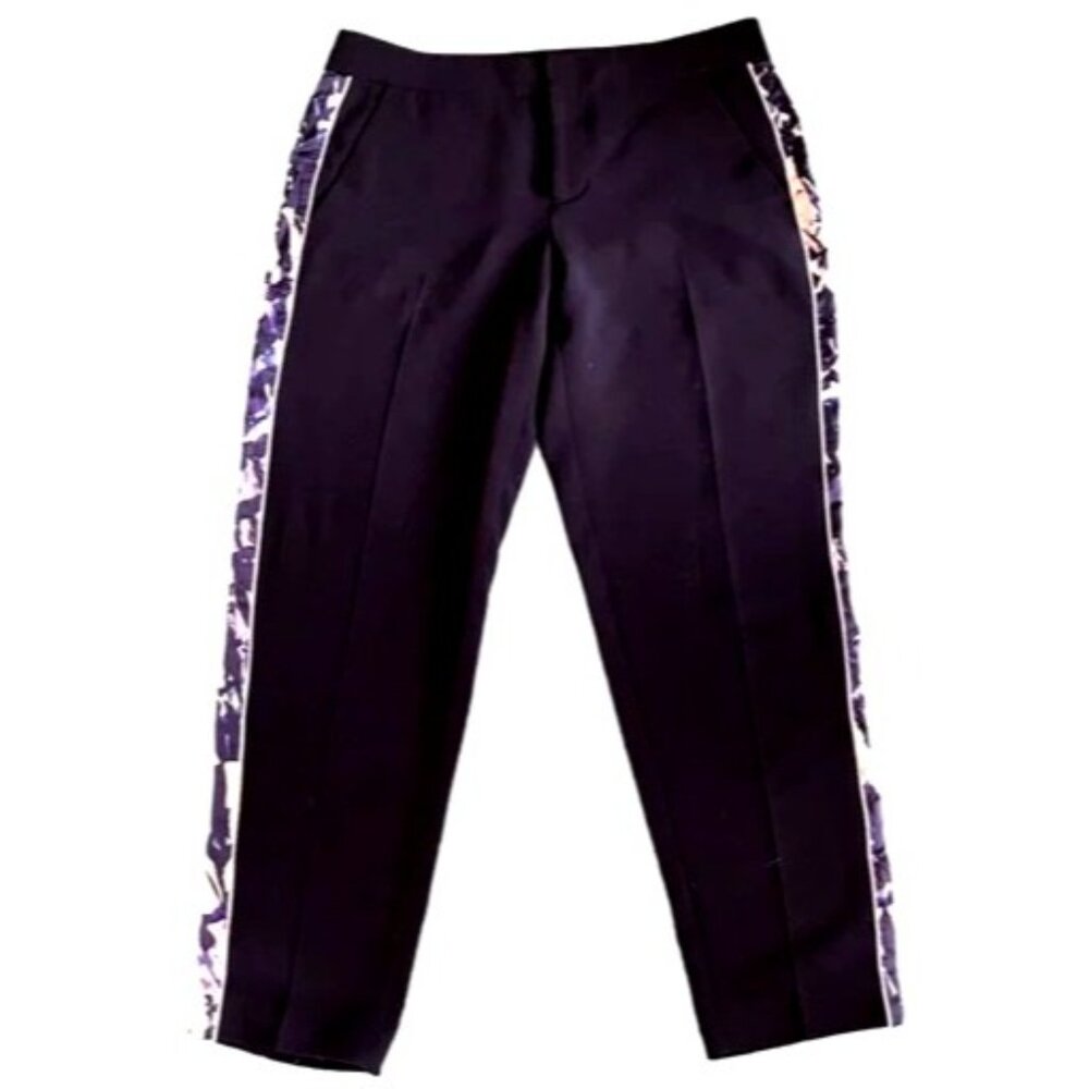 Club Monaco Tuxedo Pants crop navy with printed silk insert size 6 - Picture 2 of 11